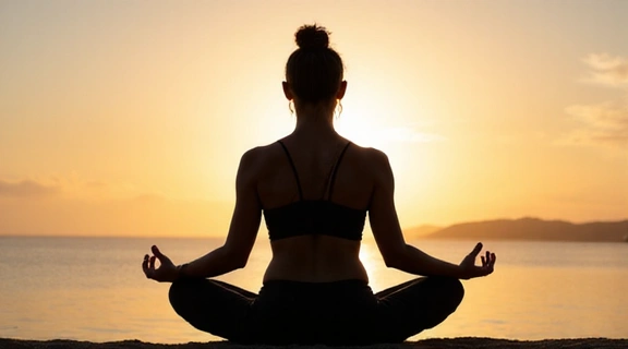 Osoba medytująca, symbolizująca równowagę psychiczną i wpływ stresu na jedzenie.